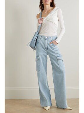 AGOLDE Minka Realm Light Blue Denim High Rise Wide Leg Cargo Jeans, Size 30